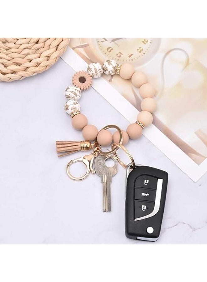 Silicone bead keychain, wrist keyring bracelet, cute car keychain holder, suitable for women and girls, backpack accessories - Image 4